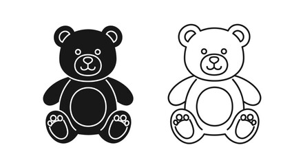 Obraz premium Two cute cartoon bear illustrations, one black and one white, sitting side by side. Vector