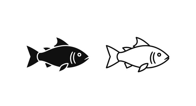 Two black and white fish illustration vector design, simple and minimalist style Vector