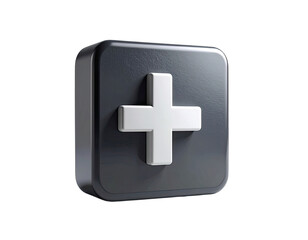 Obraz premium Minimalist 3D rendering of a white plus icon on a dark, rounded square button.