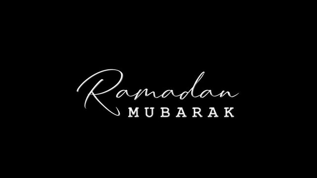 Elegant Ramadan Mubarak animated greeting with glowing white script typography on a black background