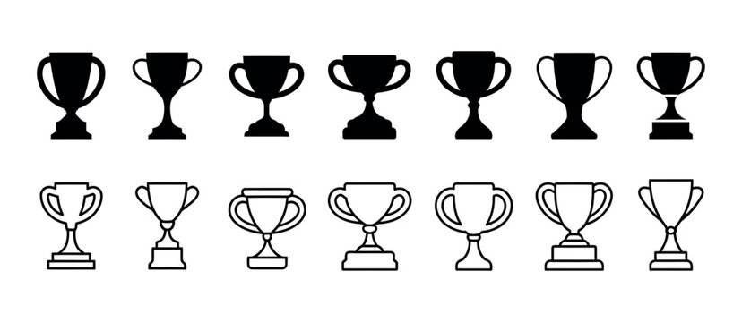 Trophy Line Icon Set, Editable Stroke Vector Outline Collection