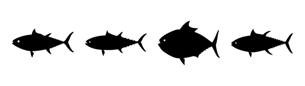 Silhouette of Skipjack Tuna Fish Set in Flat Design Vector Illustration