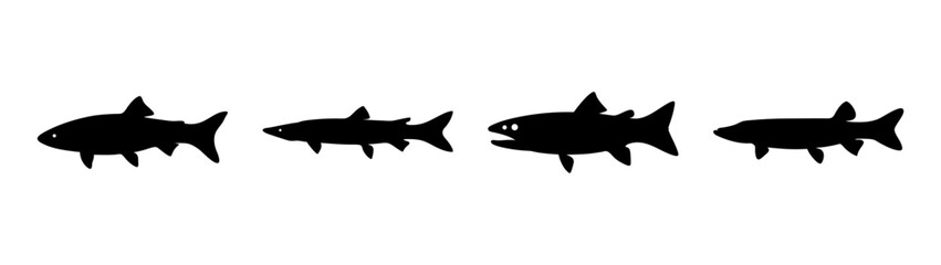 Obraz premium Barracuda Silhouettes in Various Poses Vector Illustration