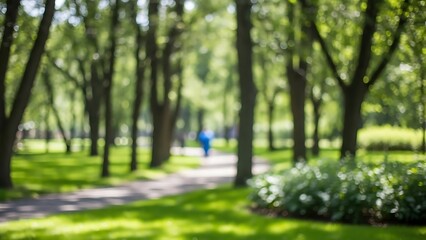Obraz premium Blurred park scene with walking path and trees outdoor nature grass