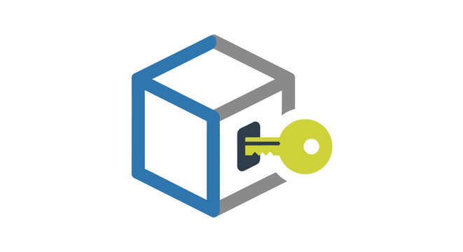 Key Unlocking Blue Cube Securely.