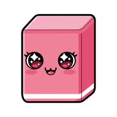 A cute pink cube with a smiling face and big eyes Vector