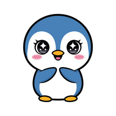 Cute cartoon penguin with rosy cheeks and big eyes Vector
