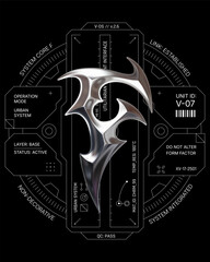 Futuristic HUD poster with chrome tribal symbol
