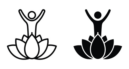 Fototapeta premium Minimalist icon set of human figure in lotus flower representing spiritual growth