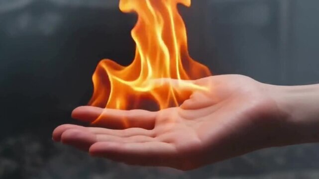 Pale hand channeling elemental fire creating dramatic supernatural energy display in darkness