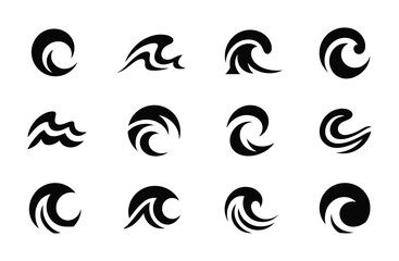 Naklejka premium Collection of vector wave designs in black and white displayed in a grid format.