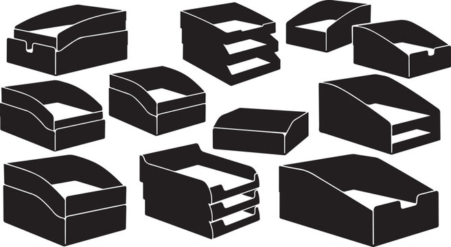 Collection of various black boxes with white interiors displayed