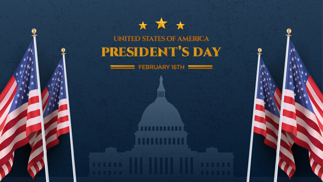Presidents Day USA Flags and Capitol Building Vector Background