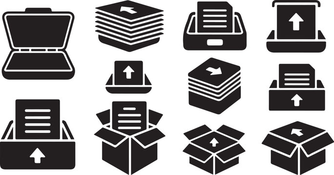 Black and white icons of moving and storage symbols