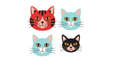 Obraz premium Colorful cartoon cat faces with different expressions and vibrant colors displayed together