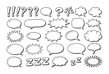 Collection of hand-drawn vector speech bubbles and thought clouds