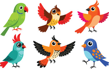 Fototapeta premium Cute Colorful Cartoon Bird Characters Vector Set for Kids Illustrations, Stickers, Games, Education, and Playful Graphic Design Projects