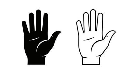 Fototapeta premium Hand gestures, open palm and fist, black and white line art, symbols, communication Vector