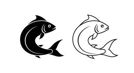 Obraz premium Two stylized fish designs in black and white line art style, minimalist illustration Vector