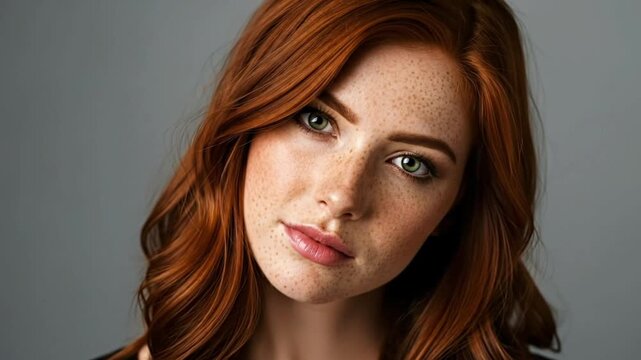 A captivating portrait of a woman with red hair and freckles.