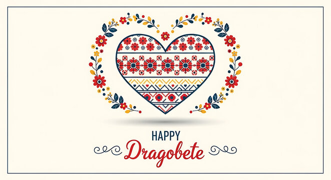 Folk Heart Wreath &ndash; Happy Dragobete Card