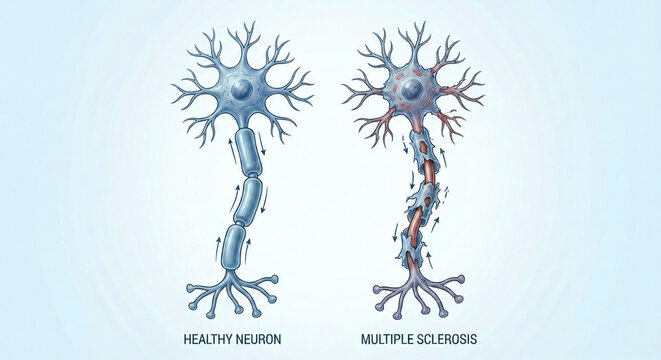 Multiple Sclerosis MS Neuron vs Healthy Nerve Cell Comparison