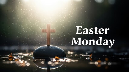 Easter monday celebration with cross and city lights