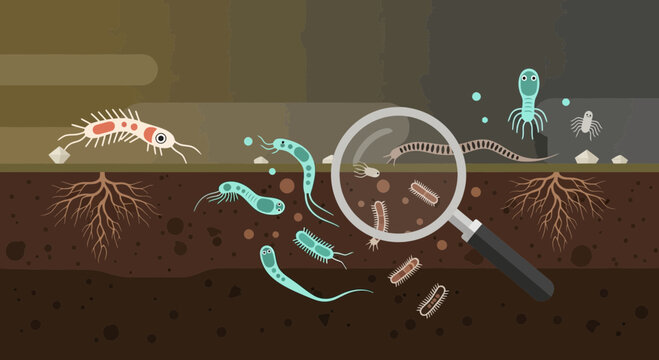 Soil Ecosystem Under Magnifying Glass A Microscopic World.