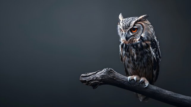 Long Eared Owl on Dark Branch