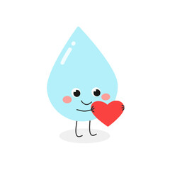 Cute waterdrop cartoon character with heart