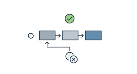 Abstract flowchart with arrows and check mark for business process