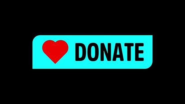 Simple donate button with heart icon animation. Animated 4K Video on alpha channel or green screen
