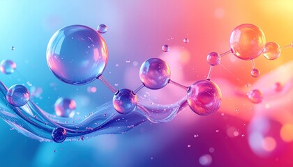 Abstract molecular structure with vibrant colors and fluid dynamics.