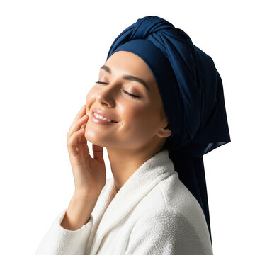 Smiling woman in headscarf isolated on transparent background