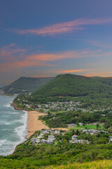 Fototapeta premium Sea Cliff Bridge on the southern coast of Sydney with sweeping Ocean Views and Mountain terrain. a major Bridge Road on the beautiful Australian coastline Australia