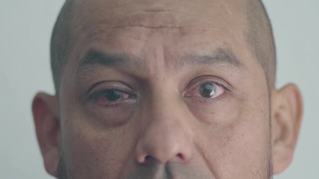 A person whose face is shown in half, revealing their recently operated right eye