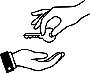 Obraz premium give key in hand icon, rental estate or hire car, agent broker, sale auto or home, dealer landlord