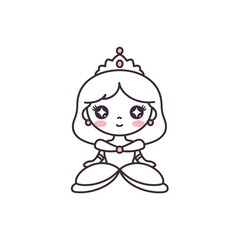 Fototapeta premium Cute Cartoon Princess Character with Crown and Dress, Kawaii Style