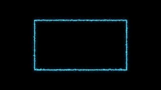 Abstract glowing neon rectangle border frame animation on a black background. Vibrant neon box sign symbol with smooth movement and dynamic light effects. Modern geometric shape frame.