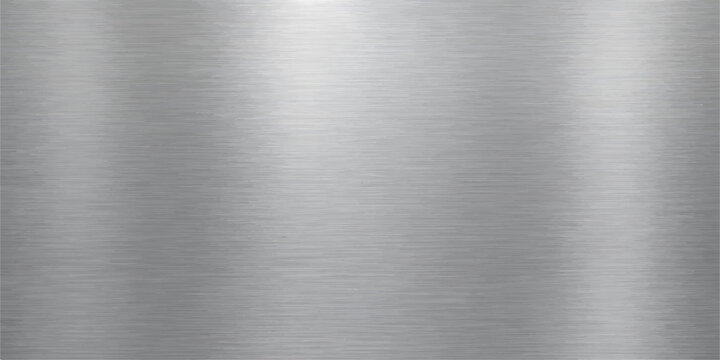 A polished stainless steel plate with a brushed metal texture creates a shiny silver metallic surface pattern, featuring a grey industrial aluminum sheet or titanium alloy background