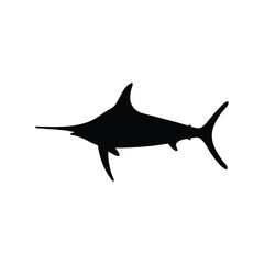 Obraz premium Blue marlin fish jumping ocean wave vector illustration flat design