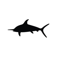 Obraz premium Black Silhouette Blue Marlin Fish Vector Illustration on White Background flat design