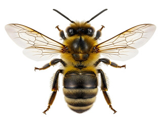 Fototapeta premium Detailed Macro Photograph of a Honey Bee showcasing its intricate anatomy and wings