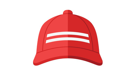 Fototapeta premium Vibrant red baseball cap with white stripes on a light blue background