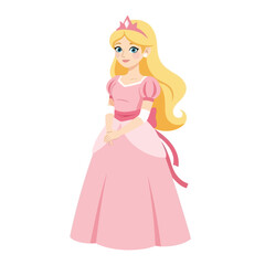Fototapeta premium Blonde Princess in Pink Gown and Tiara, Cartoon Style