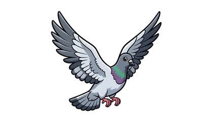 Obraz premium A pigeon in flight, wings spread wide, flying through the air with feet tucked under its body, illustrating a dynamic scene.