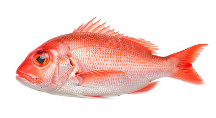 A vibrant red fish with a white belly against a black background