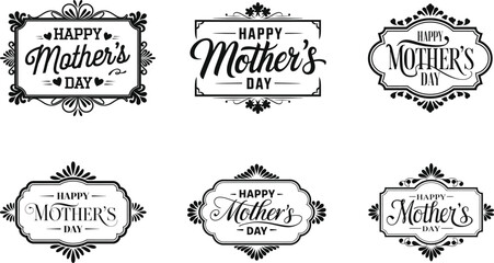 Happy Mother's Day vintage typography labels and floral frames vector illustration © Tamimkhangeox