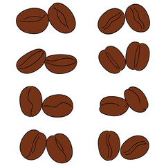 Fototapeta premium Hand-drawn cartoon set of roasted coffee beans on a white background.