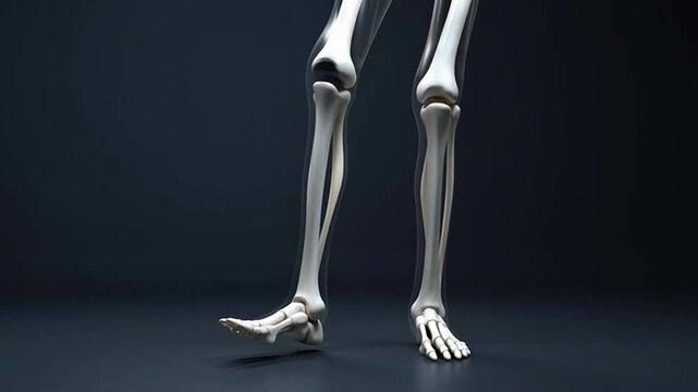 Detailed Human Skeleton Leg Anatomy Articulated Bones and Joints Displayed in a Studio Setting with Dramatic Lighting and Dark Background for Medical Educational Purposes